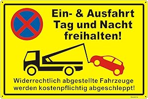 ‎GOODVIA Goodvia Ein und Ausfahrt Freihalten Schild Metall Reflektierend 45×30 cm, Schild Parken Verboten Ein- & Ausfahrt Tag und Nacht Freihalten Einfahrt Freihalten Schild Alu Groß