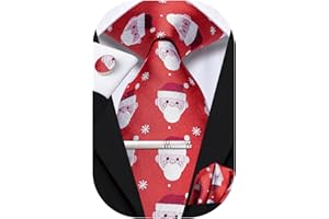 Hi-Tie Christmas Tie Set Silk Red Blue Green XMS Necktie and Clip Pin Pocket Square Cufflinks Set