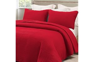 Whale Flotilla Tagesdecke Bettüberwurf 220x240 cm, Bedspreads aus Mikrofaser mit 2 Kissenbezüge, Weiche und Leichte Steppdecke mit Streifenmuster für alle Jahreszeiten, Rot