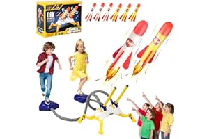TODARRUN Space Rocket Launcher for Kids,6 Rockets and Multi Player Adjustable Catapult Launcher Stand(3 LED Rockets,3 Foam Rockets), Birthday Gift Toys for Kids Boys Girls Age 3 4 5 6 7 8 + Years Old