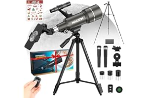 Télescope pour Enfants et Débutants, NACATIN Télescope Astronomique 70mm avec Trépied, Adaptateur Smartphone et Télécommande, Idéal pour Observer la Lune et Les Étoiles (Gris)