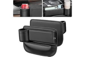 UoQo Car Seat Gap Organizer 2 Pack, Car Seat Gap Filler with Cup Holder, PU Leather Car Accessories Interior for Women and Men, Car Organizer for IPhone Wallet Cards Keys Coins（Black）