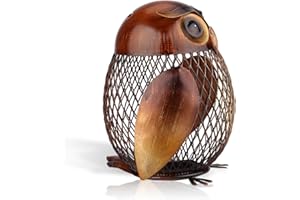 Tooarts Owl Piggy Bank,Piggy Bank for Adults,Owl Money Box Metal Coin Box, Hollow Mesh Design,Cute Tabletop Decoration Children's Gift