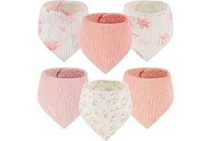 Yukkidds Lätzchen Baby Dreieckstuch 100% Baumwolle Musselin Halstuch für Neugeborene Junge und Mädchen Saugfähig und Verstellbare Halstücher Baby 6 Stück Rosa Geblümt