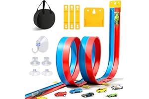 KISPATTI Car Track 5M, Double Lane Flexible Toy Car Speed Race Track Includes 6 Cars & Storage Bag, Rolls Up Portable Dual Racetrack, Xmas Gifts for Kids Toddlers Ages 3+