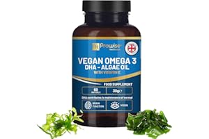 PH PROWISE HEALTHCARE Prowise Vegan Omega-3 DHA from Algae Oil | 60 Softgels with Vitamin E | 400mg DHA + 10mg Vitamin E | 100% Plant-Based | Supports Brain and Eye Health | Pure & Sustainable Sourced
