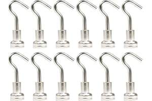 MAGNET-KAUF Set di 12 ganci magnetici al neodimio – 10 mm – 2,5 kg extra forti – Magneti con filettatura M3 – Supporto magnetico con gancio per appendere – Pinza piatta rotonda