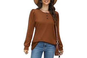 Sampeel Womens Long Sleeve Tops Ladies V Neck Sweatshirts Puff Sleeves Jumpers Loose Fit Tunic Ruffled Cuffs