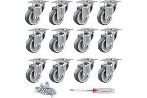 LALAGO 12 Stück Transportrollen Lenkrollen, 50 mm Möbelrollen Möbelroller mit Schwenkplatte, 50 kg Pro Roller, Lenkrollen Klein für Palettenmöbel Schließfächer, Gratis Schraubenzieher und Schrauben