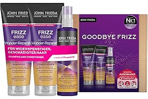 ‎JOHN FRIEDA John Frieda Frizz Ease Wunder Reparatur Vorteils-Set - Shampoo, Conditioner, Sofort-Pflege-Spray und MegRhythm Augenmaske - Wohlfühlprogramm für Zuhause