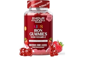 8 HOUR SLEEPWELL Kids Iron Gummies, 30 Count - Vegan, Sugar-Free, & Chewable with Vitamin C for Immune & Energy Support - Perfect for Picky Eaters & Children 3+ - Strawberry Flavor, 1-Month Supply