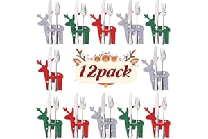 MINICLOSS Soporte para cubiertos de árbol de Navidad, 12 unidades, fieltro, color rojo, gris, verde, alce, bolsa para cubiertos, Navidad, para cubiertos, cuchillos, tenedores, cucharas, mesa de fiesta