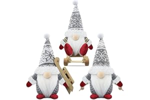 Gehydy Christmas Gnome Figures Set of 3 Christmas Decoration Gnome Christmas Decoration Gnome Accessories Decoration Christmas for Home Kitchen - Grey