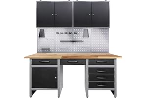 Ondis24 officina funzionalità con illuminazione a LED, Larghezza 170 cm, Banco da lavoro, – Cassetta degli attrezzi, attrezzi da parete