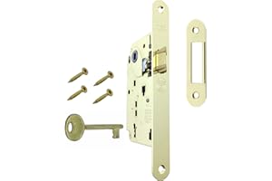 GAMOBIFER Serratura Porta Interna AGB Serie CENTRO. Entrata 50, Interasse 90. (Fronte 22x196, SCROCCO CHIAVE, OTTONE Lucido)