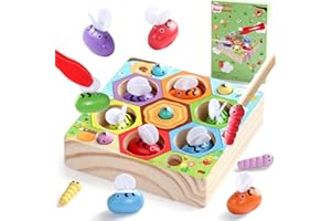 AKOKIE Juguetes Niños 2 Años Juguetes Montessori 2-En-1 Juego de Pesca Magnético de Madera Regalo Niña Niño 2 3 4 Años Juegos Educativos Motricidad Fina y Reconocimiento Colores Juegos 2 Años