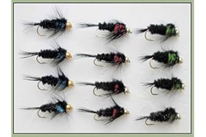 TROUTFLIES GOLDHEAD NYMPHS Montana Trout Flies, 12 Pack Gold head, Blue, Green & Red Size 10/12, Fly Fishing