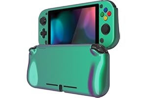 playvital ZealProtect Glossy Protective Case for Nintendo Switch Lite, Hard Shell Ergonomic Grip Cover for Switch Lite w/Screen Protector & Thumb Grip Caps & Button Caps - Chameleon Green Purple