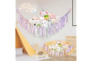 Hamaca De Juguete para Animales de peluche, zeroto red de almacenamiento de juguetes con luz Organizador para Peluches Gigantes para Almacenar Juguetes para infantil dormitorio Guardería (Colorido)