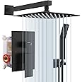 Rainsworth Rain Shower System Wall Mounted 25 x 25 cm Square Rain Shower Head, Advanced Air Injection Technology, Stainless Steel and Brass Accessories, Shower System Black