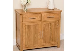 ARPHASLE Oak Solid Wood Sideboards Cabinet Storage With 2 Drawers And 2 Doors Adjustable Sideboards For Living Room Bedroom Kitchen(Natural Wood Color) (132-FUR145)