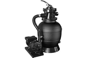 FOTING Sandfilteranlage Mit Pumpe Inkl. 400g Filterbälle | Schwarz | 400W | 10.000 L/h | Tankvolumen Bis Zu 13 kg Sand | 6 - Wege Ventil Mit Griff | Mit Druckmanometer | Poolfilter, SCHWARZ