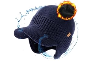 TOP-EX DryKnit™ Waterproof 80% Merino Wool Peaked Beanie Hat with Ear Flaps Winter Warm Fleece Lined Newsboy Baker Boy Hats for Cold Weather -Unisex Style 55-66CM