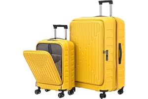 TydeCkare 2 Pieces 19/29 Luggage Sets, 29 Inch Side Opening Checked Suitcase & 19 Inch Carry On Luggage with Front Pocket, Ligthweight ABS+PC Hardshell, Orange