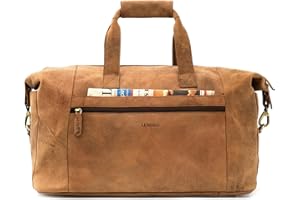LEABAGS Leder Weekender Damen & Herren I Echtleder Premium Reisetasche I 41 l Sporttasche I Duffle Travel Gym Bag I Sporttasche I Trainingstasche I Tasche Flugzeug I groß I Nature Hellbraun