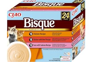 INABA Ciao Bisque kattgodis med högkvalitativa ingredienser, rik på fukt och protein, lågt kaloriinnehåll, utan spannmål elle