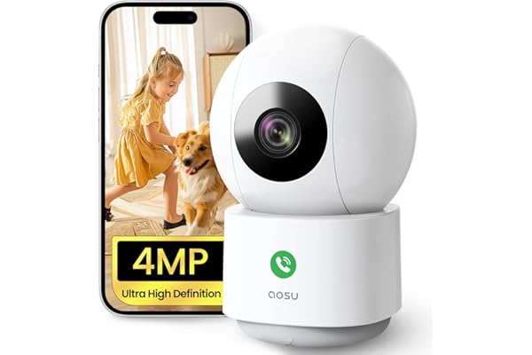 aosu 4MP 2,5K Caméra Surveillance WiFi Intérieure, 5G/2.4 GHz WiFi, Appels à Une Touche, Suivi de Mouvement à 360°, Détection Humaine AI, Compatible avec Alexa pour Bébé/âgées/Animaux