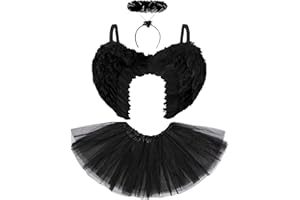 REDSTAR FANCY DRESS Dark Angel Costume Womens Halloween Outfit - Fallen Black Angel Wings and Halo with Tutu Halloween Costumes for Women - Dark Fairy Black Wings and Halo Adult Fancy Dress Accessories