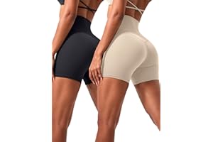 VOENXE Mallas Cortas Mujer Cintura Alta,Short Deportivo Mujer,Pantalon Corto Shorts Deporte,Leggins Cortos Push Up,EláSticos Yoga Shorts Women,Gym Gimnasio Fitness Ciclista Hotpants,Pack de 2