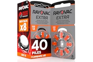 UDIVITA 40 Piles pour appareils auditifs Rayovac Extra 13. - 5 Ampoules de 8 Piles