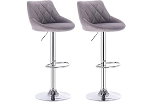WOLTU Bar Stools Light Grey Bar Chairs Breakfast Dining Stools for Kitchen Island Counter Bar Stools Set of 2 pcs Linen Exterior/Adjustable Swivel Gas Lift/Steel Footrest & Base