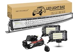 SKYWORLD 107 cm 540W Incurvé Barre de Led 4x4 avec 2pcs 13 cm 135W Phare de travail et faisceau de câblage kit, Barre lumineuse led pour Offroad Voiture Véhicule Camion Tracteur Quad Bateau