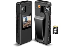 Hoestr A32 128GB Körperkamera, Portable Kamera mit 180° drehbarem Objektiv und Bewegungserkennung, 1080P Camcorder mit Audio und Video Aufnahme für Outdoor Sport Polizei Lieferung Radsport Helm