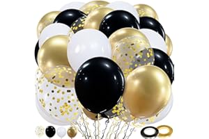 TRIVUNPIS Luftballons Schwarz Gold, 60 Stück Schwarz Gold Ballons, 12 Zoll Metallic Gold Konfetti Ballons und Schwarz Latex Luftballons mit Band für Geburtstag Hochzeit Kinder Baby Shower Party Dekoratione