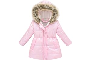 Henagehde Filles Manteau D'hiver Enfants Chaud Fourrure À Capuche imprimé/Solid Blouson éPais Fermetures éclair Manches Longue Manteau Migonne Mode Veste pour Âge 2-13 Ans