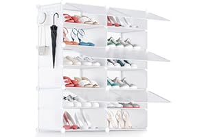 YIHATA Scarpiera, 2 x 6 Livelli Portascarpe 24 Paia di Scarpe, Scaffale Portaoggetti Modulare, con Sportello Trasparente, Pannelli di Plastica per Corridoio Soggiorno Camera da Letto, Bianco