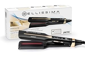 Bellissima Imetec Absolute, Piastra per capelli professionale con piastre 4XL, Infrarossi e tecnologia a ioni, Controllo del calore, Rivestimento in ceramica e cheratina, 4 Temperature, Beauty bag