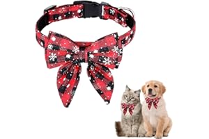 O-KINEE Obroża dla psa na Boże Narodzenie, 1 sztuka, obroża bożonarodzeniowa dla psa, mucha, śliczny wzór w kratkę, kostium bożonarodzeniowy, obroża dla małych i średnich psów, kotów i szczeniaków (M)