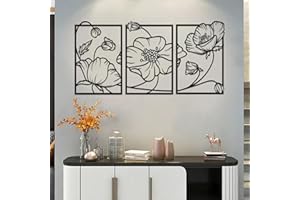YIYA Nero Decorazione da Parete in Metallo Decorazione da Parete Minimalista Arte Appeso a Linea Singola Nero Scultura Parete Floreale per Camera da Letto Soggiorno Bagno Balcone Galleria