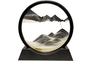 Yuomiker Pittura di Sabbia Che scorre - Cornice di Sabbia Immagine in Movimento, Flow Pittura di Vetro Rotonda a Clessidra 3D, Arte Paesaggio Decorazione Regalo per Casa Ufficio（Nero, 7 Pollici）
