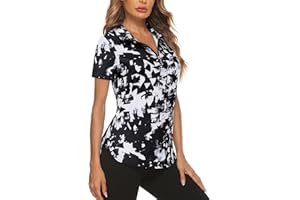 Gemulate Women's Short Sleeve Polo Shirts Floral Golf Tennis Zip Up Workout Tank Tops Moisture Wicking Gym Sports Tshirt S-XXL