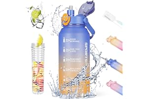 AOHAN Trinkflasche Sport 2l, Wasserflasche mit Strohhalm und Früchtebehälter, BPA-Frei Auslaufsicher Sportflasche mit Zeitmarkierung, Trinkflasche Kohlensäure Geeignet für Fitness, Yoga