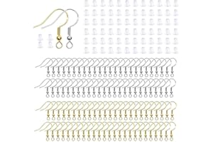 PLABBDPL 200 Pièces Crochets de Boucle d'oreille Or Agrent terne en Acier Inoxydable, Fil d'oreille Crochets avec Boule Ressort Hypoallergénique pour Fabrication de Boucles d'Dreilles de Bijoux