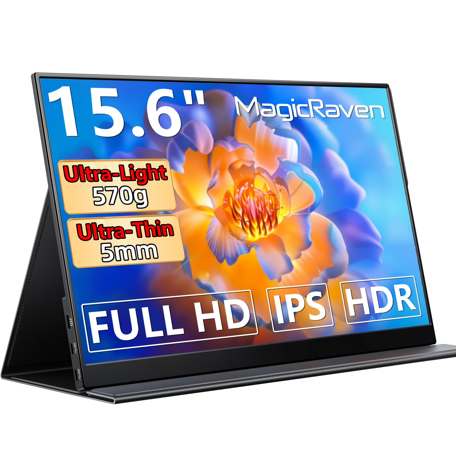 MagicRaven Portable Monitor, 15.6" 1920 * 1080P IPS Laptop Screen, 60Hz Lightweight and Slim Travel Monitor with Full-Featured USB C HDMI Port, Gaming