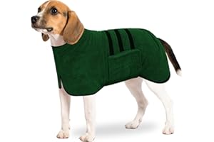 BASVII Microfibre Dog Bathrobe Extra Absorbent and Quick Drying with Velcro Fastening and Adjustable Shrink Band for Large Medium and Small Dogs