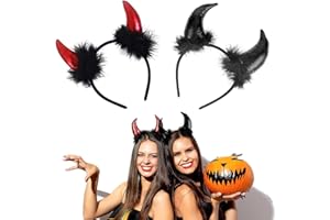 Amebleak Serre Tête Corne de Diable, 2 Pièces Halloween Oreilles Diable Bandeau, Cornes du Diable Cheveux Cerceau pour Fête Halloween Carnaval Ornement Accessoire Enfant Adult Femme Fille Cosplay